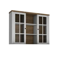 Alzata per credenza 130x111h cm 9 vani con vetrina bianco frassinato rovere Provenza