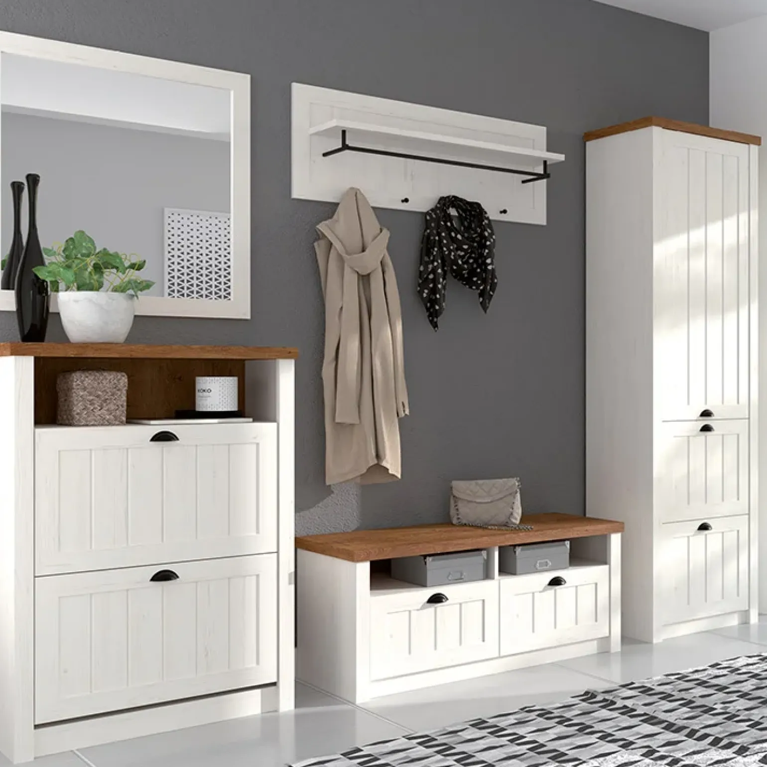 Alzata per credenza 130x111h cm 9 vani con vetrina bianco frassinato rovere Provenza