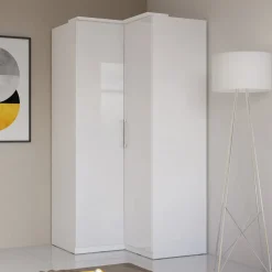 Armadio ad angolo 109x217h cm 2 ante bianco opaco e lucido Naper