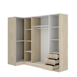 Armadio angolare 214x184h cm con ante e cassetti legno rovere Juan