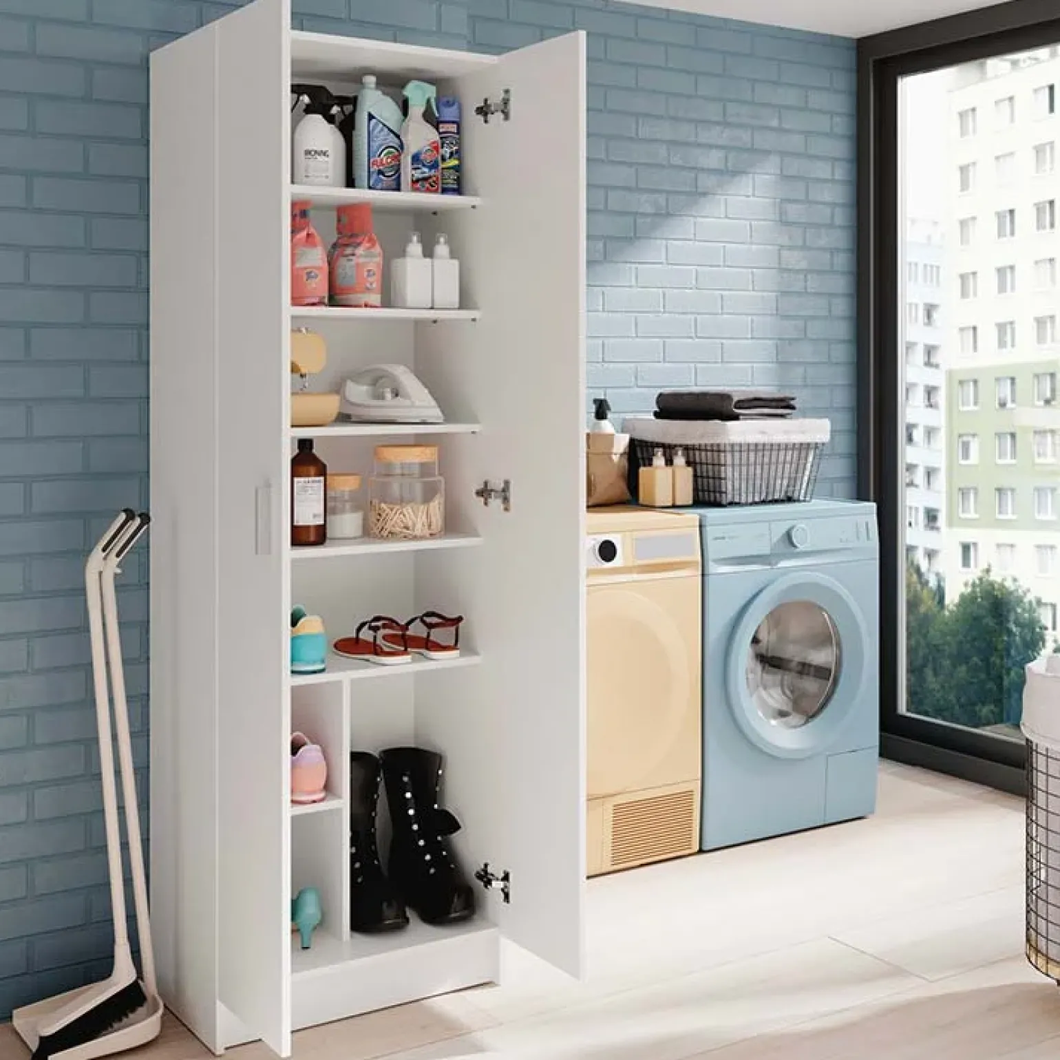 Armadio scarpiera 59x180h cm 2 ante battenti bianco opaco Easy