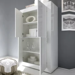 Armadio soggiorno 102x162h cm 4 ante moderno bianco lucido Eternity