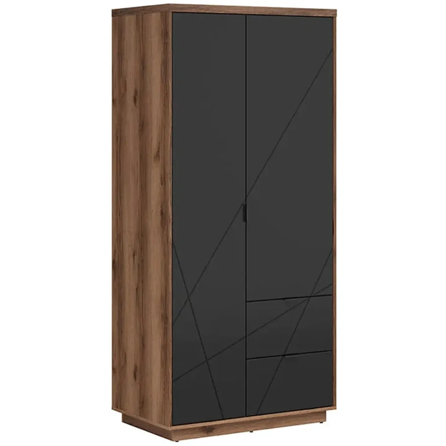 Armadio 94x201h cm 2 ante 2 cassetti rovere scuro nero opaco Elin