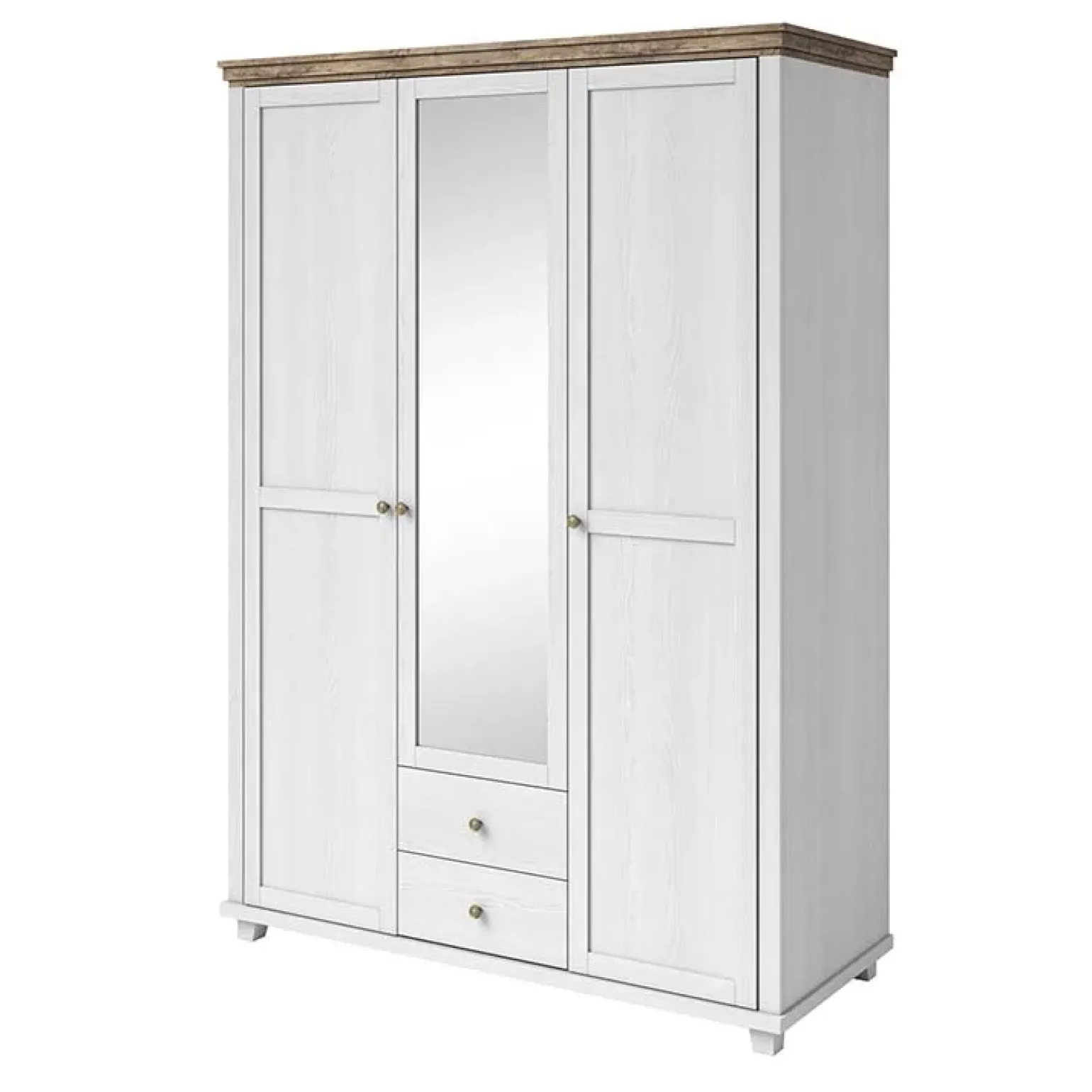 Armadio 154x216h cm 3 ante 2 cassetti con specchio bianco frassinato quercia Texel