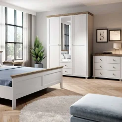 Armadio 154x216h cm 3 ante 2 cassetti con specchio bianco frassinato quercia Texel