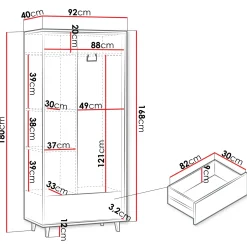 Armadio 92x180h cm 2 ante 1 cassetto cannettato soggiorno cannettato rovere Branch