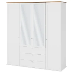 Armadio 182x201h cm 4 ante 3 cassetti con specchio bianco rovere Relaxio
