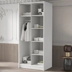 Armadio 100x215h cm 2 ante 1 specchio moderno bianco oro Glammy 2