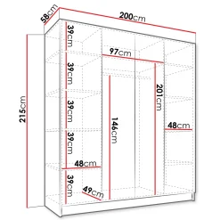 Armadio 200x215h cm 4 ante 2 specchi moderno nero Glammy 4