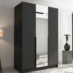 Armadio 150x215h cm 3 ante 1 specchio moderno nero Glammy 3