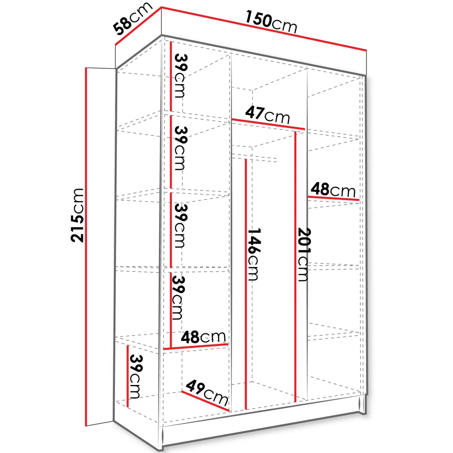 Armadio 150x215h cm 3 ante 1 specchio moderno nero Glammy 3