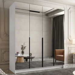 Armadio 200x215h cm 4 ante 4 specchi moderno bianco nero Glammy 4