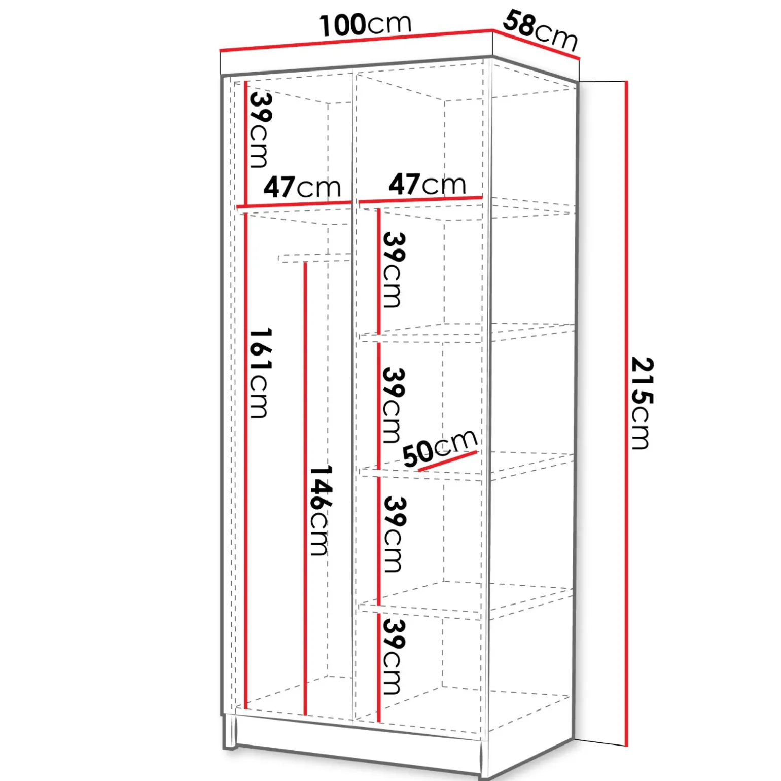 Armadio 100x215h cm 2 ante 1 specchio moderno nero Glammy 2