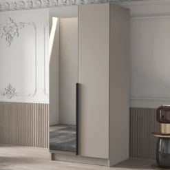 Armadio 100x215h cm 2 ante 1 specchio moderno  beige nero Glammy 2