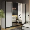 Armadio 250x215h cm 4 ante battenti con specchio con LED grigio nero Luna
