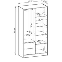 Armadio 105x200h cm 2 ante con cassetti moderno quercia nero Miller
