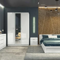 Armadio 120x190h cm 3 ante con specchio bianco lucido Alina
