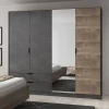 Armadio 220x205h cm 4 ante con specchio grigio quercia Dable