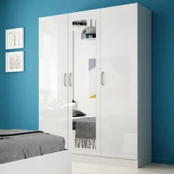 Armadio 120x181h cm 3 ante con specchio moderno  bianco lucido Sorrento