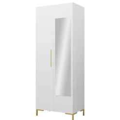Armadio 74x196h cm 2 ante con specchio soggiorno bianco Nuvia