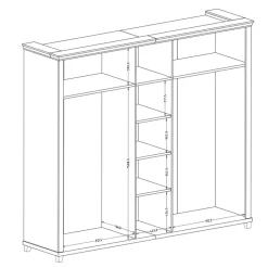 Armadio 246x216h cm 5 ante con specchio pino bianco quercia Texel