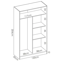 Armadio 120x204h cm 2 ante moderno scorrevoli rovere Royal