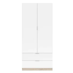 Armadio 82x180h cm 2 ante rovere bianco opaco 2 cassetti Abbey