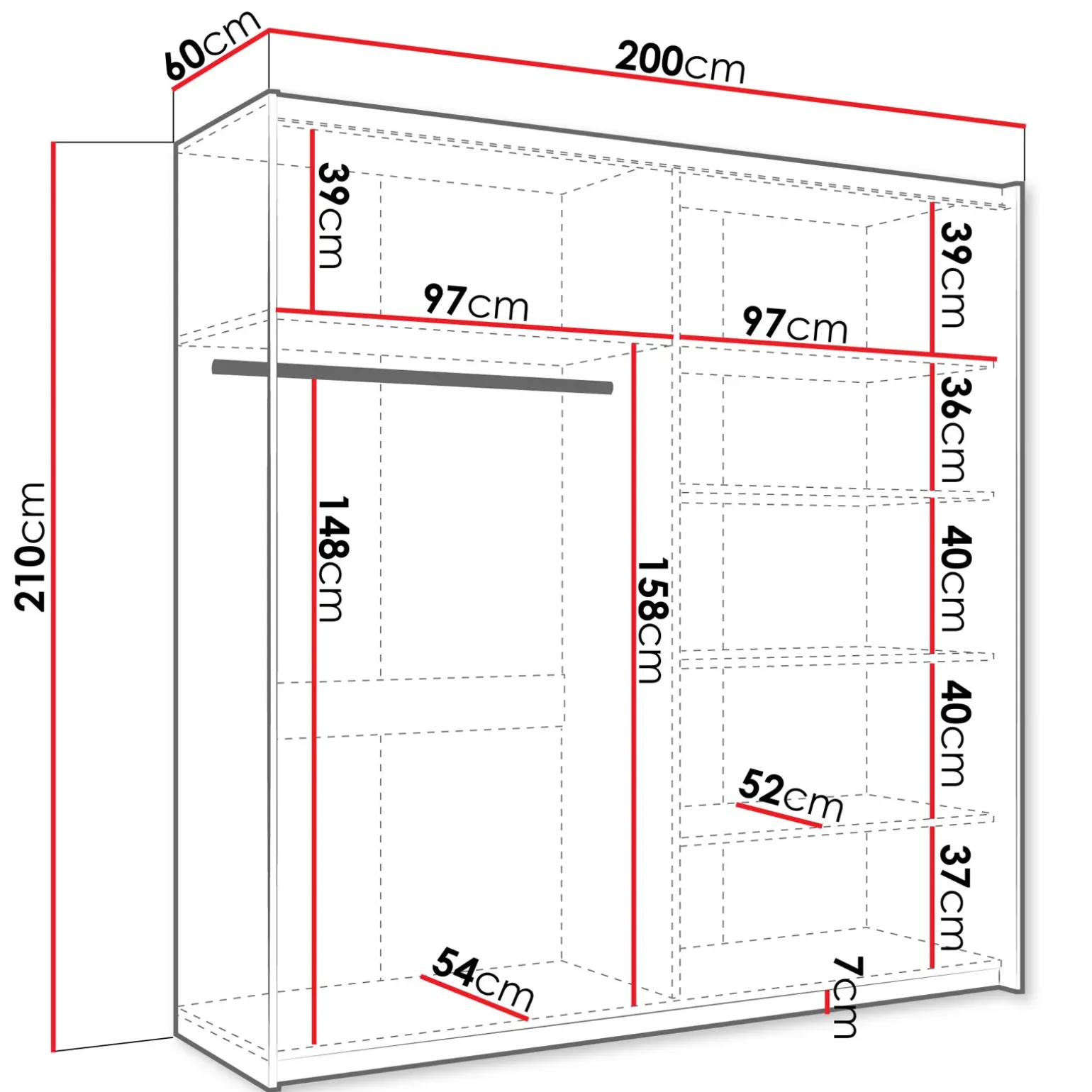 Armadio 200x210h cm 2 ante scorrevoli con specchio bianco Lilly