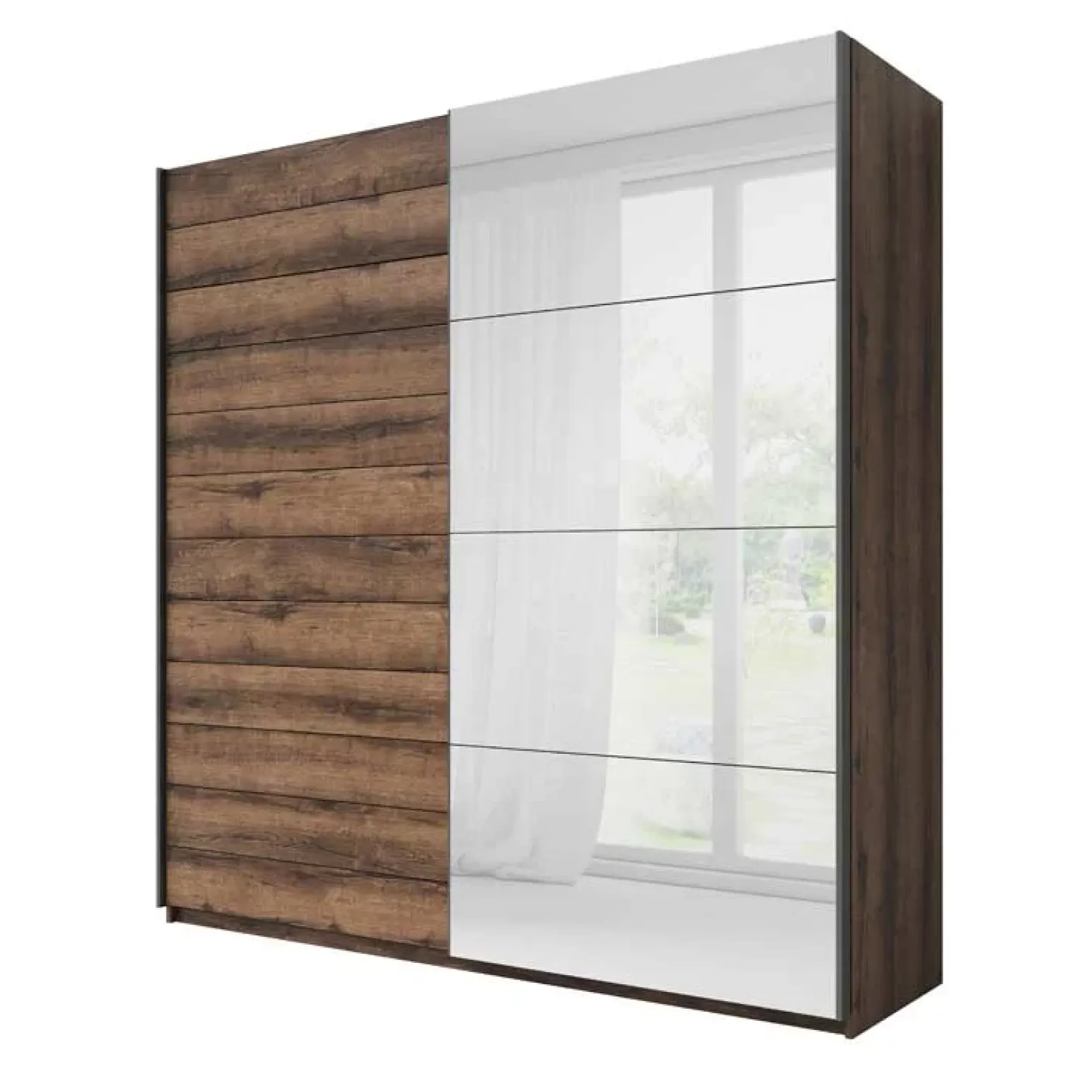Armadio 180x210h cm 2 ante scorrevoli con specchio moderno rovere scuro Lisbona Gihome®
