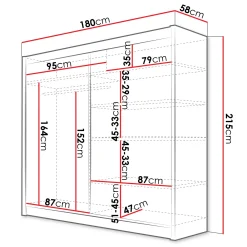 Armadio 180x215h cm 2 ante scorrevoli con specchio laterale bianco opaco Karl