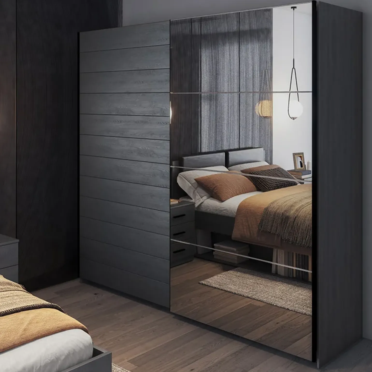 Armadio 220x210h cm 2 ante scorrevoli con specchio ossido Cortina Gihome®