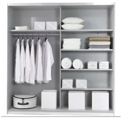 Armadio 221x210h cm 2 ante scorrevoli con specchio bianco Pascal Gihome®