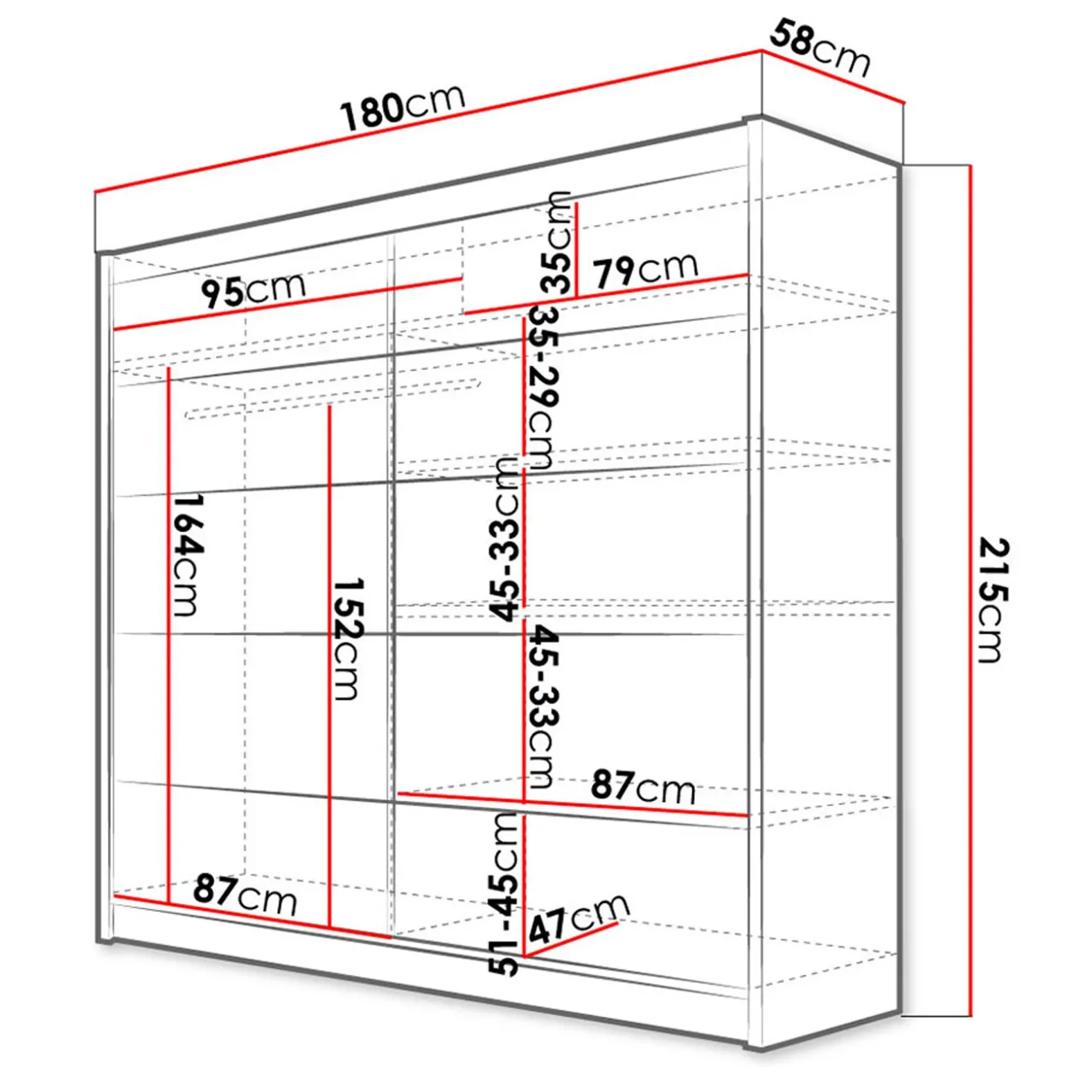 Armadio 180x215h cm 2 ante scorrevoli design moderno nero Aisha