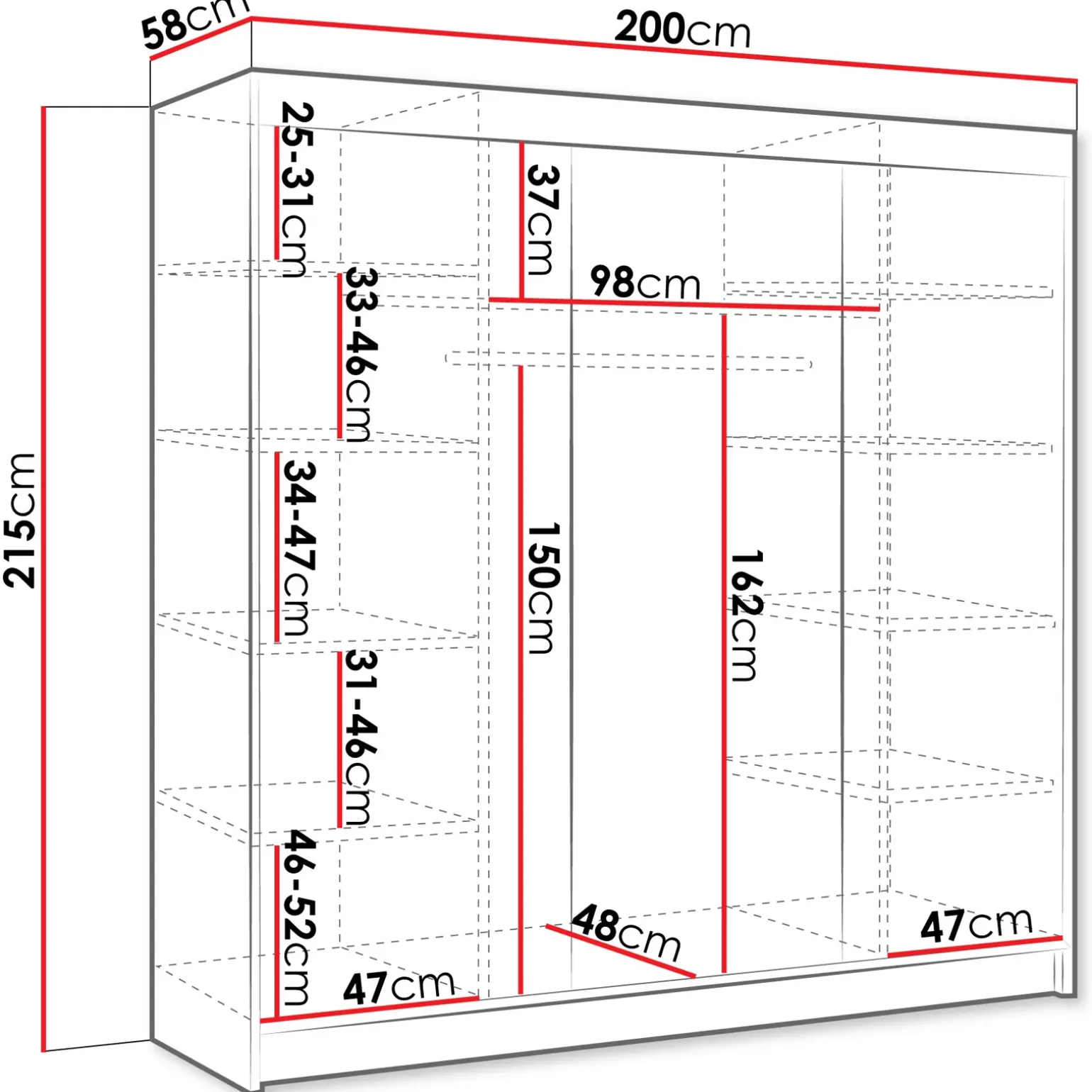 Armadio 200x215h cm 2 ante scorrevoli con specchio nero opaco Silven