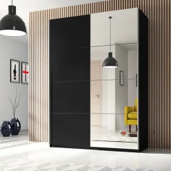 Armadio 150x210h cm 2 ante scorrevoli con specchio nero opaco Pascal Gihome®