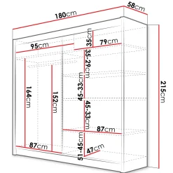 Armadio 180x215h cm 2 ante scorrevoli con specchio centrale bianco opaco Karl