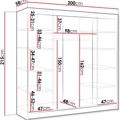 Armadio 200x215h cm 2 ante scorrevoli con specchio nero bianco opaco Silven