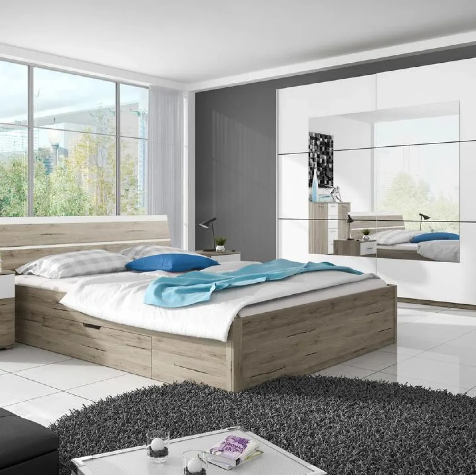 Armadio 221x210h cm 2 ante scorrevoli rovere bianco Copenhagen