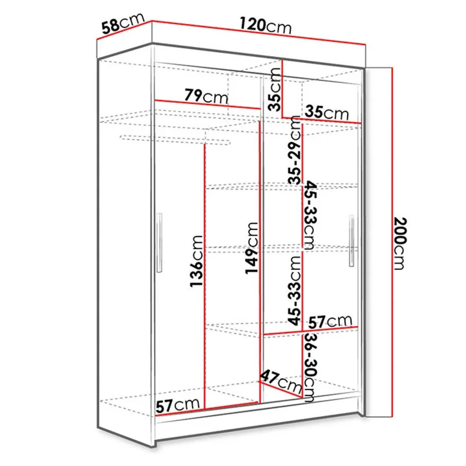 Armadio 120x200h cm 2 ante scorrevoli moderno nero Tancredi