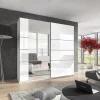 Armadio 221x210h cm 2 ante scorrevoli con specchio bianco lucido Marcus Gihome®