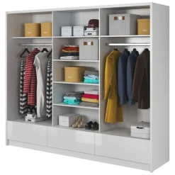 Armadio 254x214h cm 3 cassetti 3 ante con specchio bianco lucido Tom Gihome®