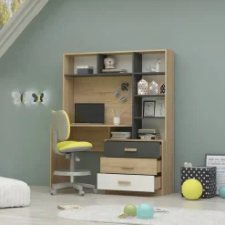 Armadio 210x190h cm con scrivania rovere antracite bianco Chiaretto