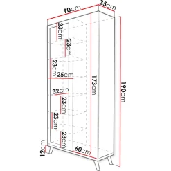 Armadio 90x190h cm soggiorno 2 ante con specchio bianco rovere Clea