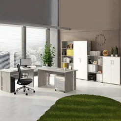 Arredo ufficio completo bianco frassinato cemento Woody
