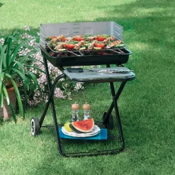Barbecue da giardino pieghevole con ruote 84cm acciaio BQ33