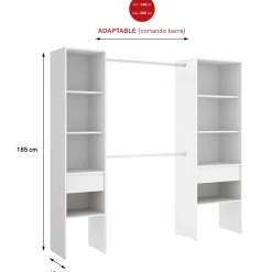 Cabina armadio 200x185h cm 10 ripiani 2 cassetti allungabile bianco Martin