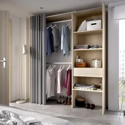 Cabina armadio 160x205h cm allungabile moderno aperto con tenda rovere noce Gover