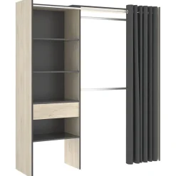 Cabina armadio 160x205h cm allungabile moderno con tenda rovere grafite Gover