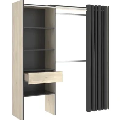 Cabina armadio 160x205h cm allungabile moderno con tenda rovere grafite Gover
