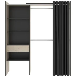 Cabina armadio 160x205h cm allungabile moderno con tenda rovere grafite Gover